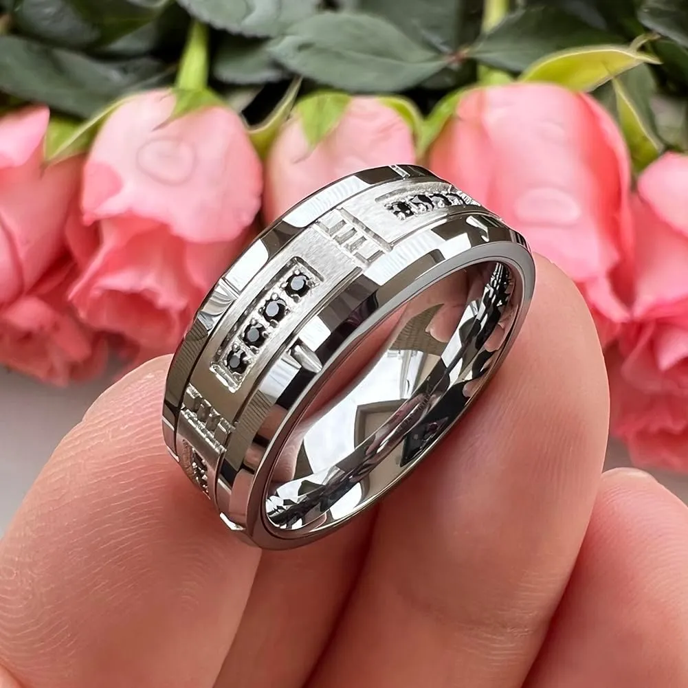 8mm Tungsten Rings for Couple Men Women Cubic Zirconia Cz Stone All Around Eternity Anniversary Engagement Wedding Bands Fashion Jewelry Matte Polished Comfort Fit