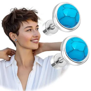8mm Turquoise Stud Earrings for Women, WGXIA Flat Back Round Gemstone Studs Stainless Steel Jewelry Gifts for Graduation Anniversary