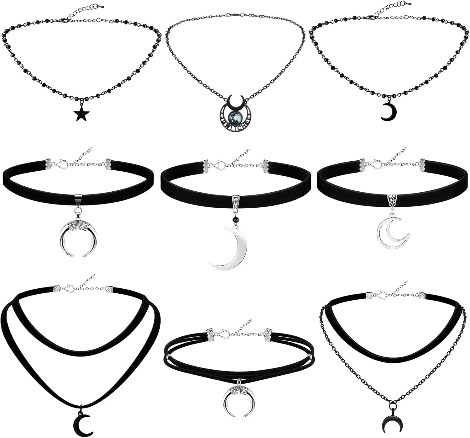 9 Pcs Gothic Choker Necklace for Women Black Star Moon Vintage Y2k Rock Necklace for Mother's Day Jewelry Gift