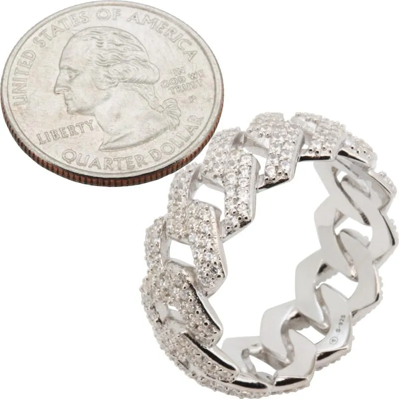 925 Sterling Silver 14K White/Yellow Gold Finish AAA Cubic Zirconia 9MM Cuban Link Band Ring For Men Fine Jewelry