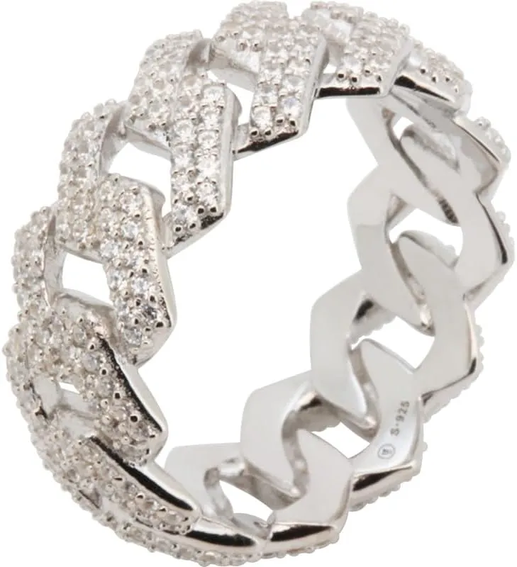 925 Sterling Silver 14K White/Yellow Gold Finish AAA Cubic Zirconia 9MM Cuban Link Band Ring For Men Fine Jewelry