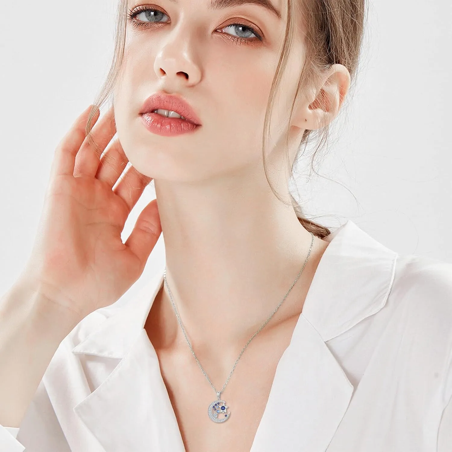 925 Sterling Silver Butterfly/Crescent/Witches Knot/Fleur-De-Lis/Thorny Crown Pendant Necklace Gold Plated Gemstone Birthday Gift for Wife Girlfriend Mom Daughter