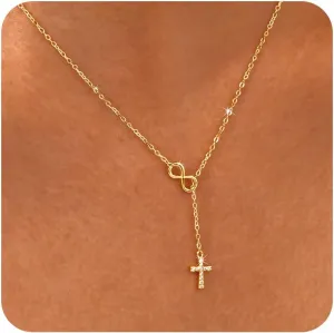 925 Sterling Silver Cross Necklace for Women - Infinity Necklaces for Girls Christian Cross Faith Y-Necklaces Pendant Dainty Trendy Religious Gifts for Her Birthday Baptism