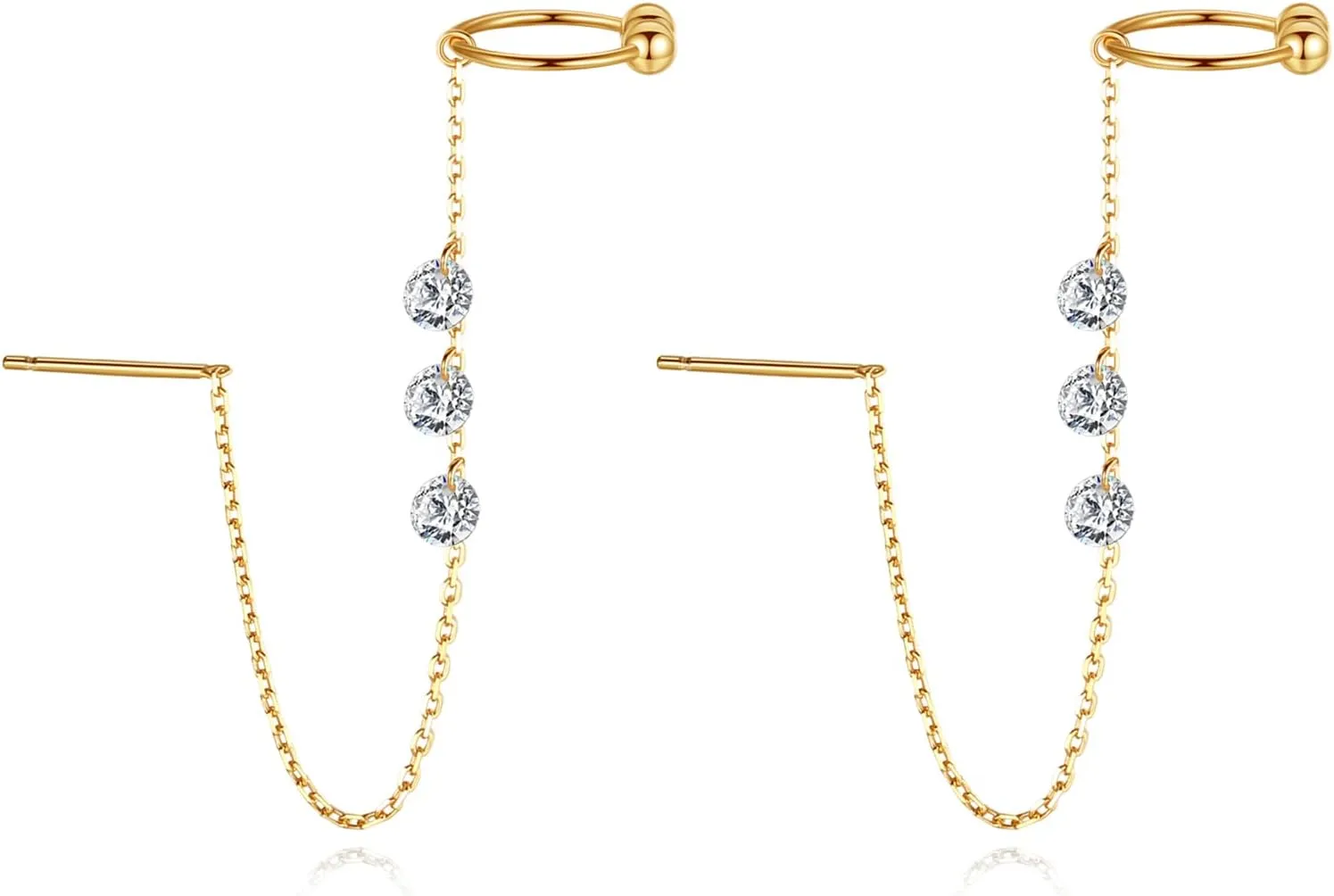 925 Sterling Silver Cuff Chain Threader Earrings for Women, 18K Gold Plated Crawler Earrings Statement Wrap Tassel Earring, Cartilage Jewelry for women