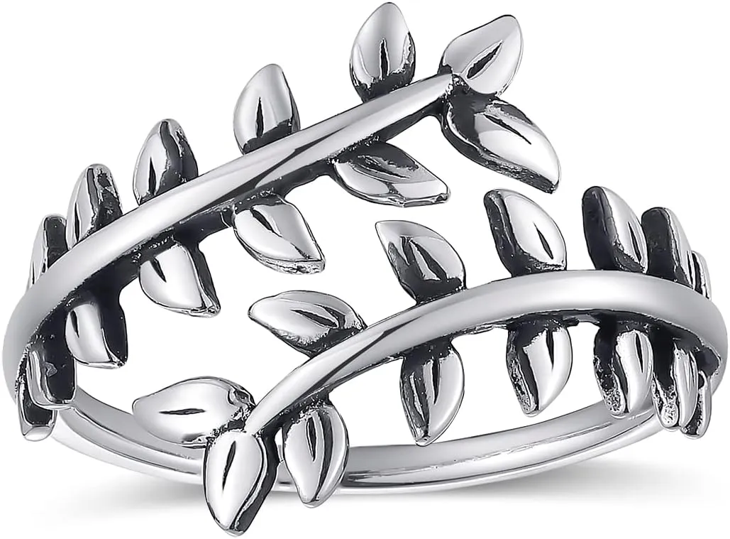 925 Sterling Silver Leaf Rings Adjustable Open Ring Simple Vintage Statement Ring for Women & Men