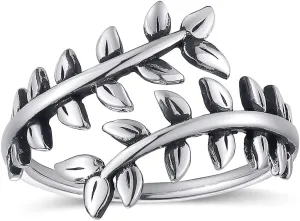 925 Sterling Silver Leaf Rings Adjustable Open Ring Simple Vintage Statement Ring for Women & Men