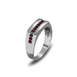 925 Sterling Silver Men's Ring, Engagement Ring for Men, Handmade Wedding Ring with Gemstones, Silver Wedding Band, Elegant Silver Band Ring (Garnet, 14)