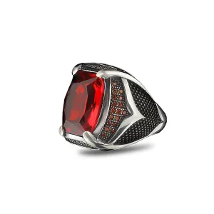 925 Sterling Silver Men's Ring with Garnet Stone, Handmade Garnet Stone Silver Ring, Gift for Him, Anniversary Gift (10)