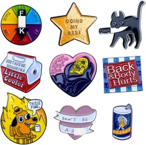 9PC Funny Enamel Pins Pack Cute Cool Fun Pin for Lapel Backpack Jacket Hat Bag Adult Teens Girls Boys, Small Buttons Unique Novelty Mood Assorted Cartoon Cheap Bulk Craft Supply Accessories Gifts