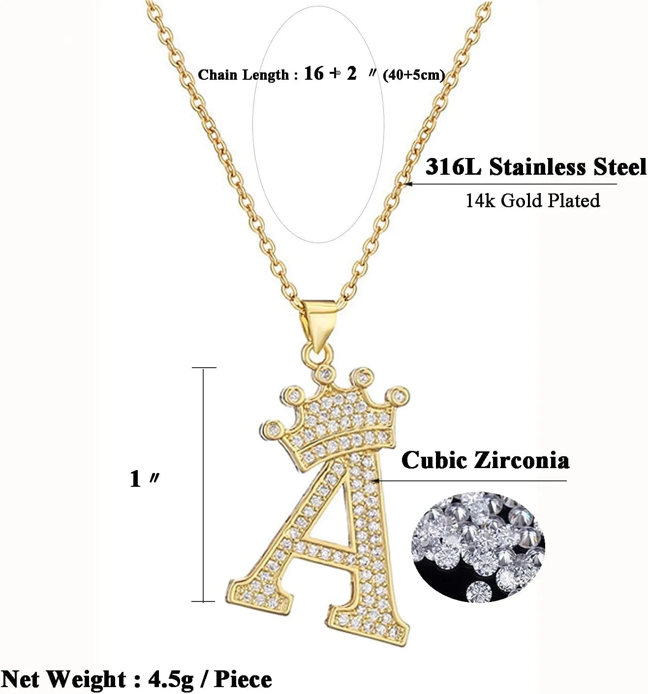 A Necklace Initial,Initial Necklace Gold J Chain A-Z Letter Pendant 14K Gold Plated Crown Necklaces for Men Girl Friend Gifts for Women