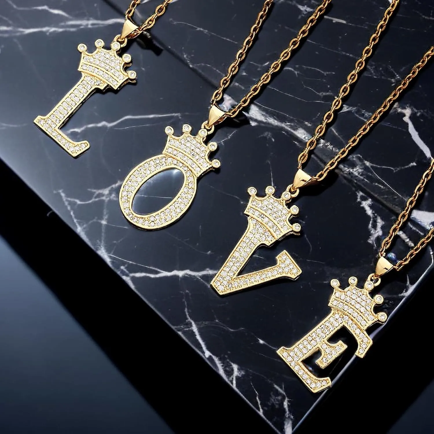 A Necklace Initial,Initial Necklace Gold J Chain A-Z Letter Pendant 14K Gold Plated Crown Necklaces for Men Girl Friend Gifts for Women