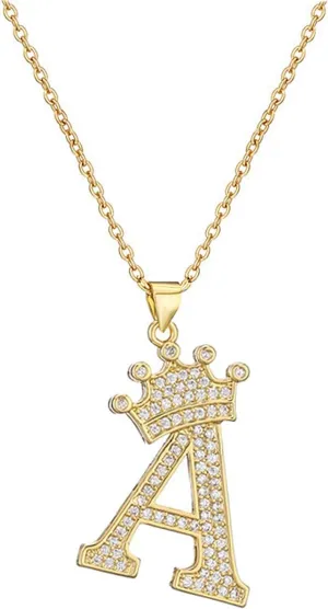 A Necklace Initial,Initial Necklace Gold J Chain A-Z Letter Pendant 14K Gold Plated Crown Necklaces for Men Girl Friend Gifts for Women