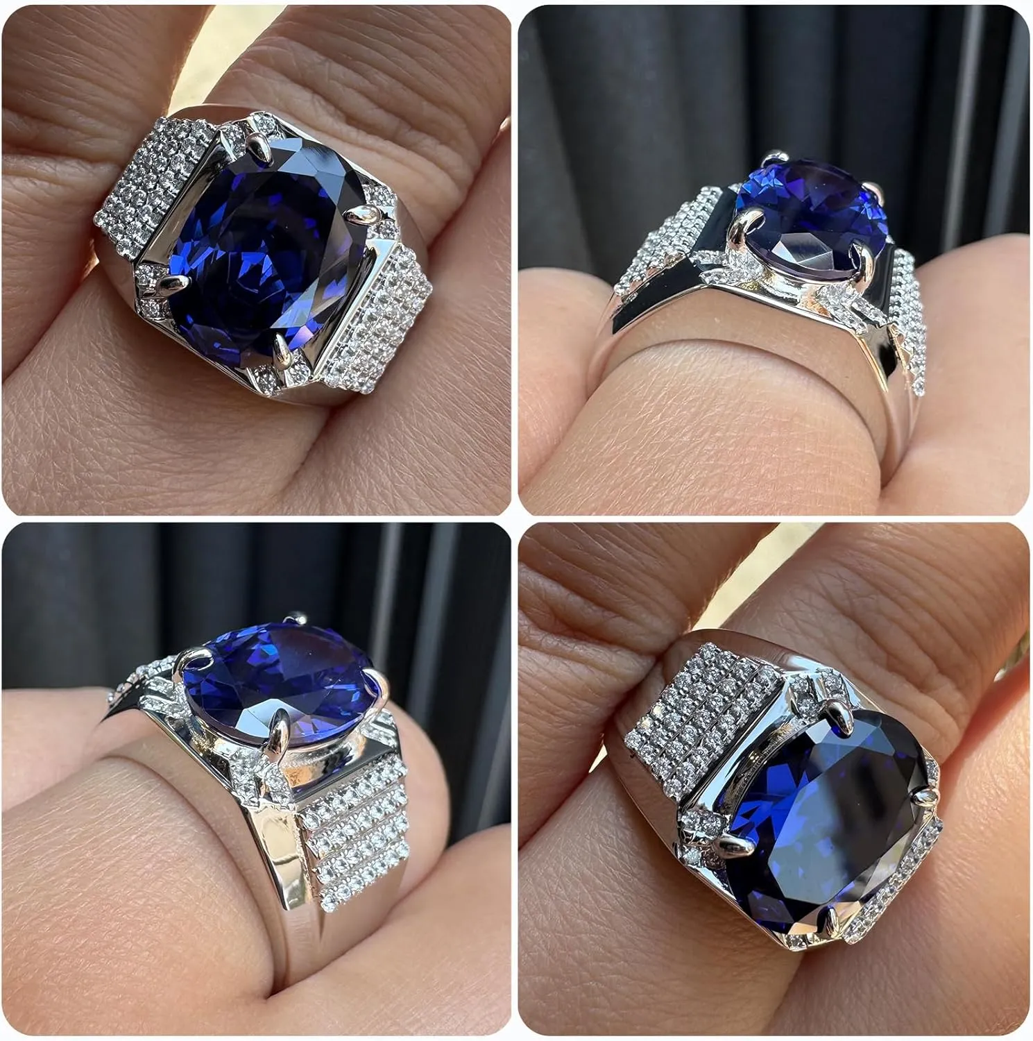 AAAAA Cz Mens Tanzanite Solitaire Rings 925 Sterling Silver Mens Wedding Band Engagement Promise Ring Size 8-13