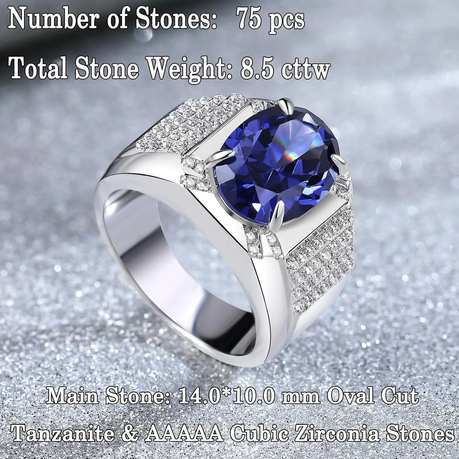 AAAAA Cz Mens Tanzanite Solitaire Rings 925 Sterling Silver Mens Wedding Band Engagement Promise Ring Size 8-13