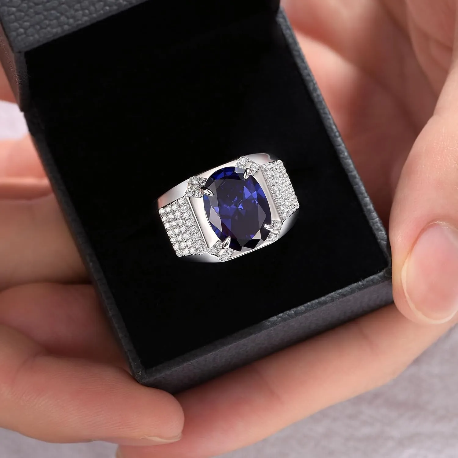 AAAAA Cz Mens Tanzanite Solitaire Rings 925 Sterling Silver Mens Wedding Band Engagement Promise Ring Size 8-13