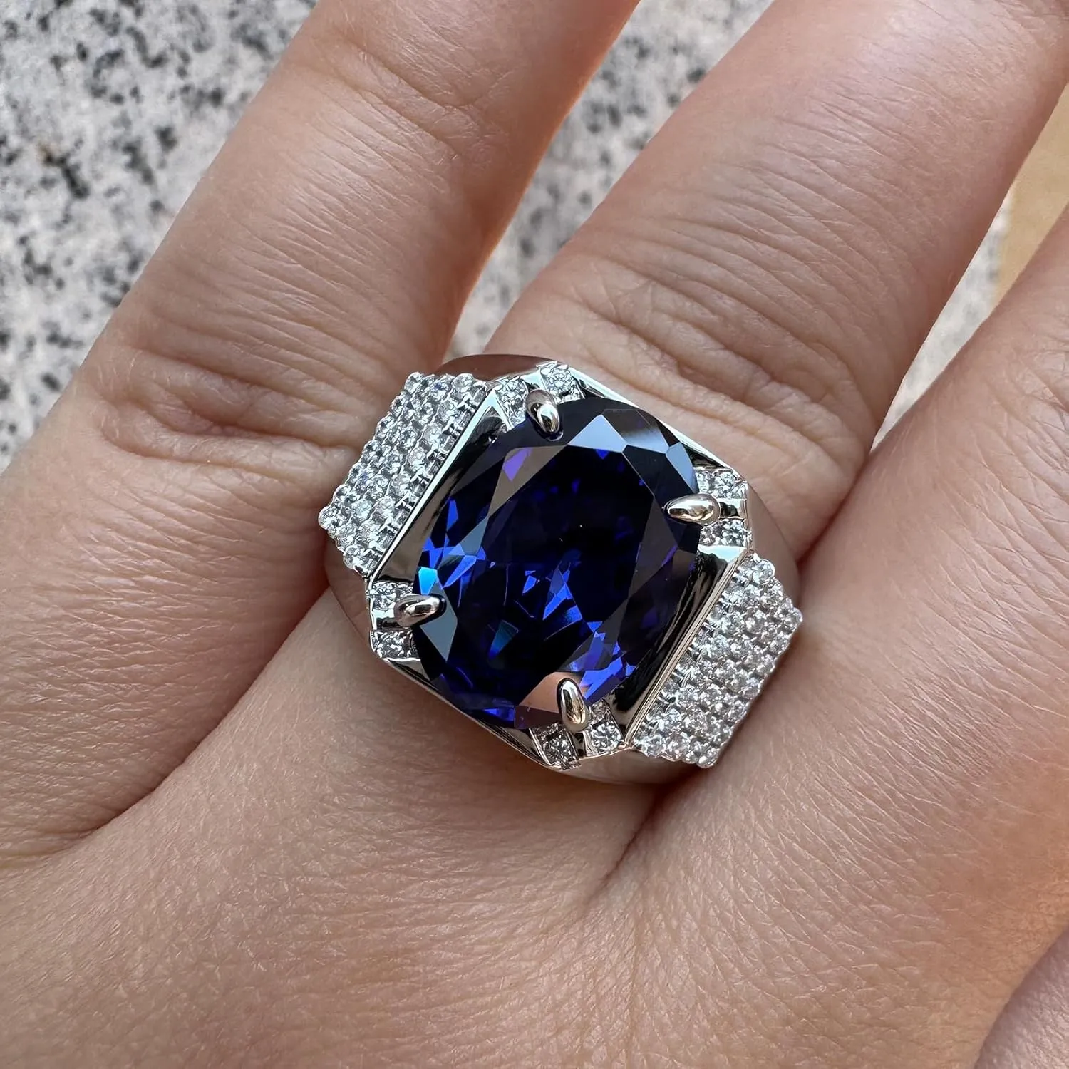 AAAAA Cz Mens Tanzanite Solitaire Rings 925 Sterling Silver Mens Wedding Band Engagement Promise Ring Size 8-13