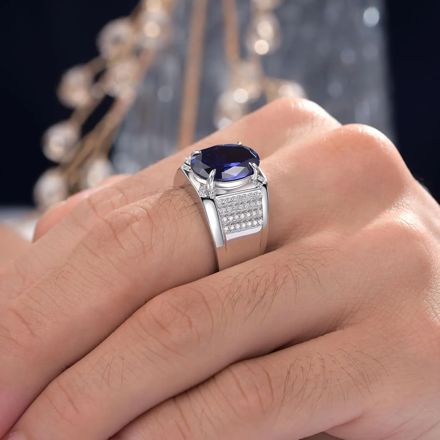 AAAAA Cz Mens Tanzanite Solitaire Rings 925 Sterling Silver Mens Wedding Band Engagement Promise Ring Size 8-13