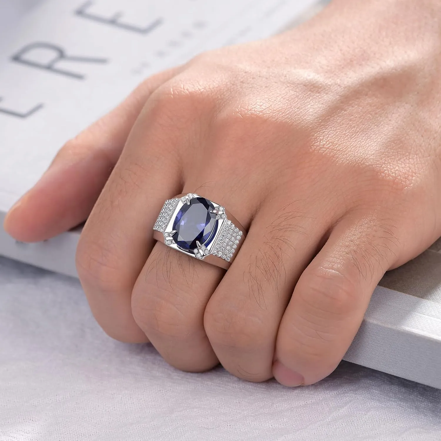 AAAAA Cz Mens Tanzanite Solitaire Rings 925 Sterling Silver Mens Wedding Band Engagement Promise Ring Size 8-13