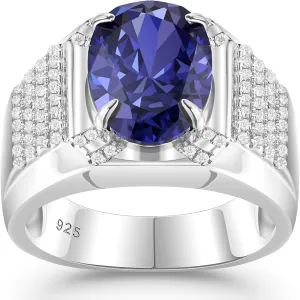 AAAAA Cz Mens Tanzanite Solitaire Rings 925 Sterling Silver Mens Wedding Band Engagement Promise Ring Size 8-13