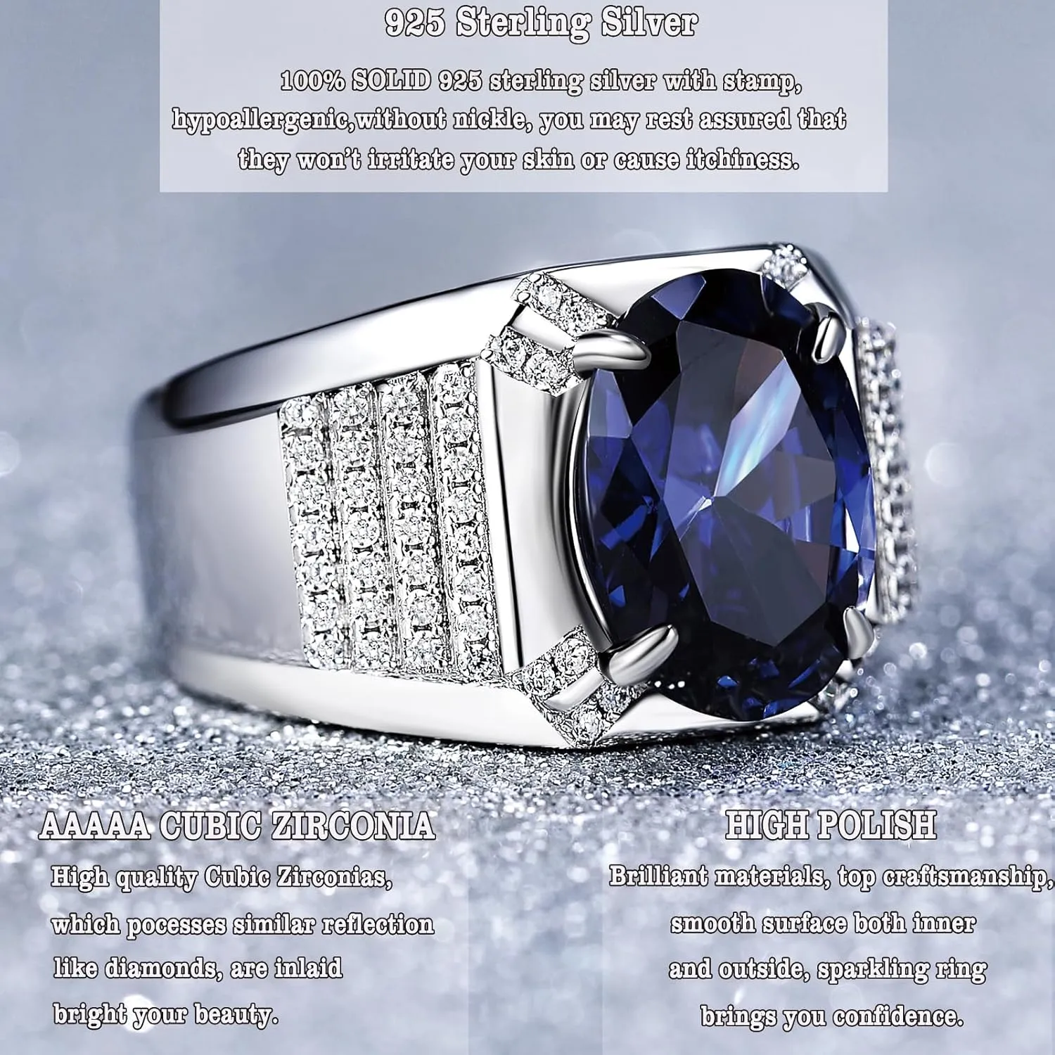 AAAAA Cz Mens Tanzanite Solitaire Rings 925 Sterling Silver Mens Wedding Band Engagement Promise Ring Size 8-13