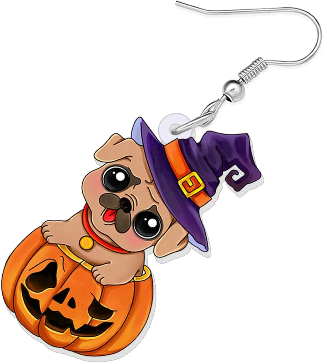 Acrylic Creative Cute Halloween Dog with Pumpkin Earrings for Women Dog Mom Gifts Wizard Hat Puppy Dangle Hook Earrings Jewelry Gift for Pets Lovers