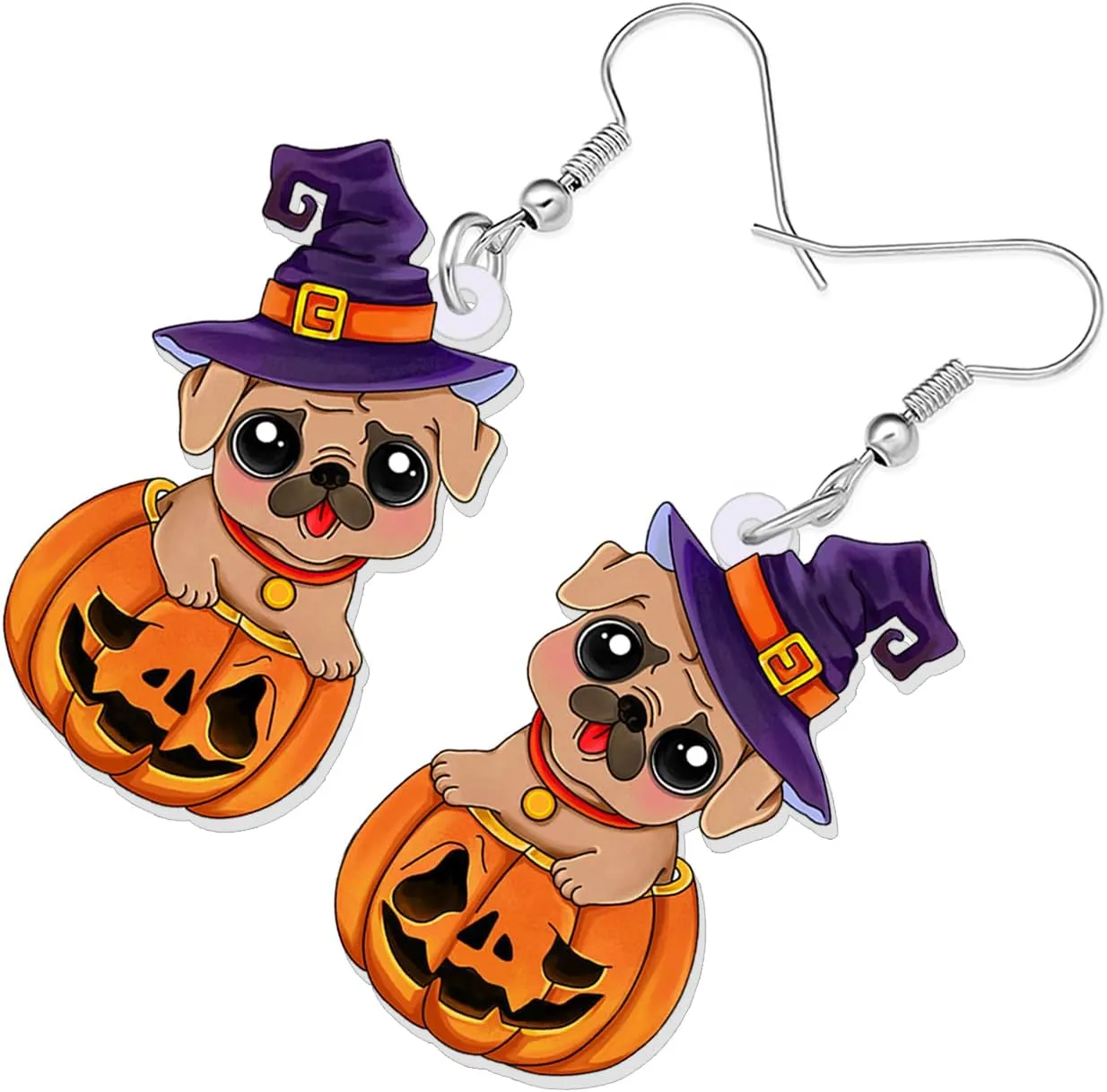Acrylic Creative Cute Halloween Dog with Pumpkin Earrings for Women Dog Mom Gifts Wizard Hat Puppy Dangle Hook Earrings Jewelry Gift for Pets Lovers