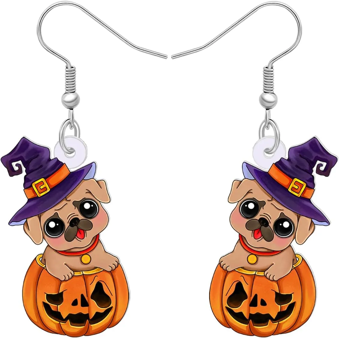Acrylic Creative Cute Halloween Dog with Pumpkin Earrings for Women Dog Mom Gifts Wizard Hat Puppy Dangle Hook Earrings Jewelry Gift for Pets Lovers