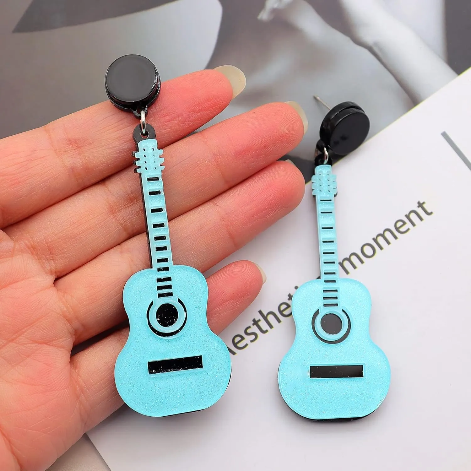 Acrylic Music Guitar Dangle Earrings,for Women Long Music Guitar Drop Earrings,Guitar Lover Earrings for Music Lovers Earrings