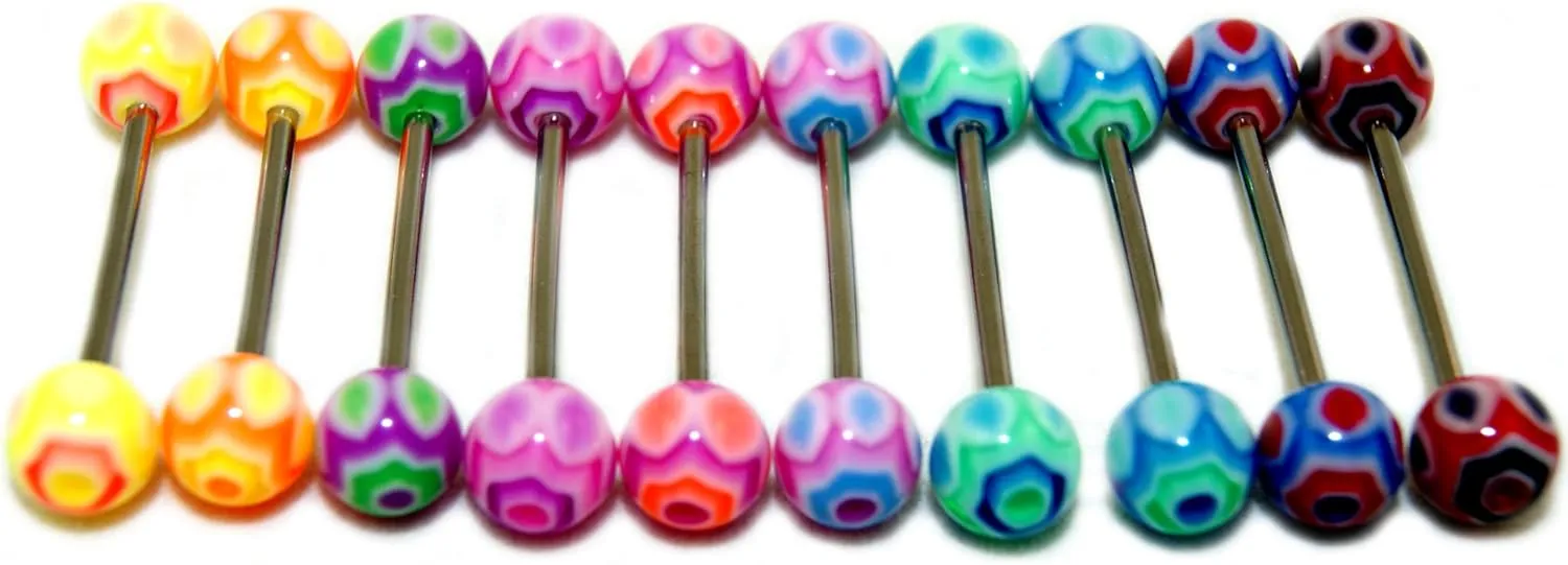 Acrylic Tongue Rings Barbells Bar 14G Hexagon Shape LOT of 10