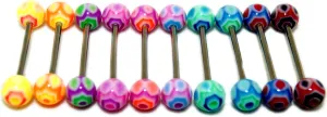 Acrylic Tongue Rings Barbells Bar 14G Hexagon Shape LOT of 10