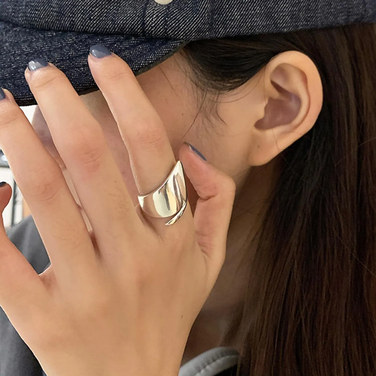 Adjustable 925 Sterling Silver Rings Handmade Wide Silver Ring Boho Thumb Band Statement Rings for Women