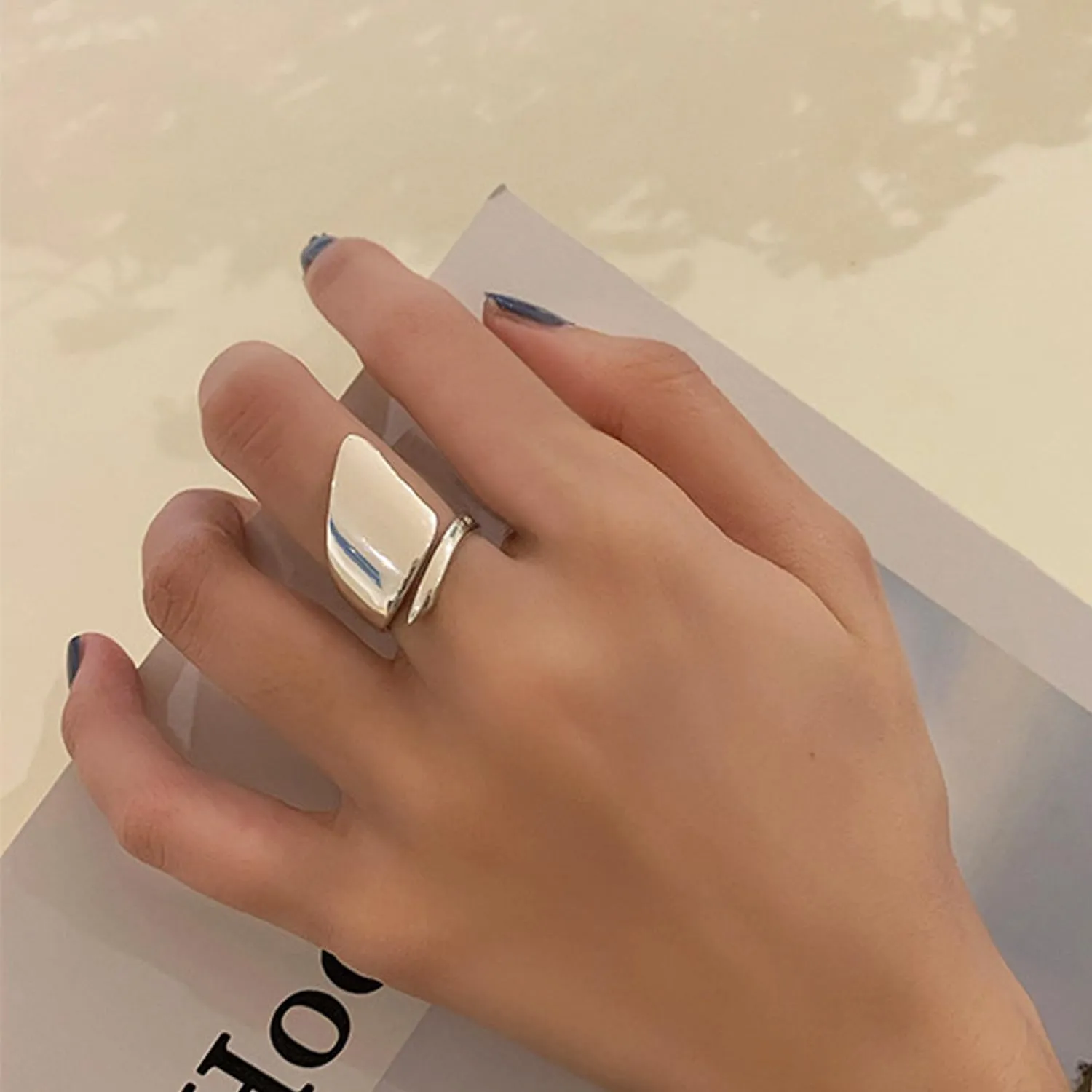 Adjustable 925 Sterling Silver Rings Handmade Wide Silver Ring Boho Thumb Band Statement Rings for Women