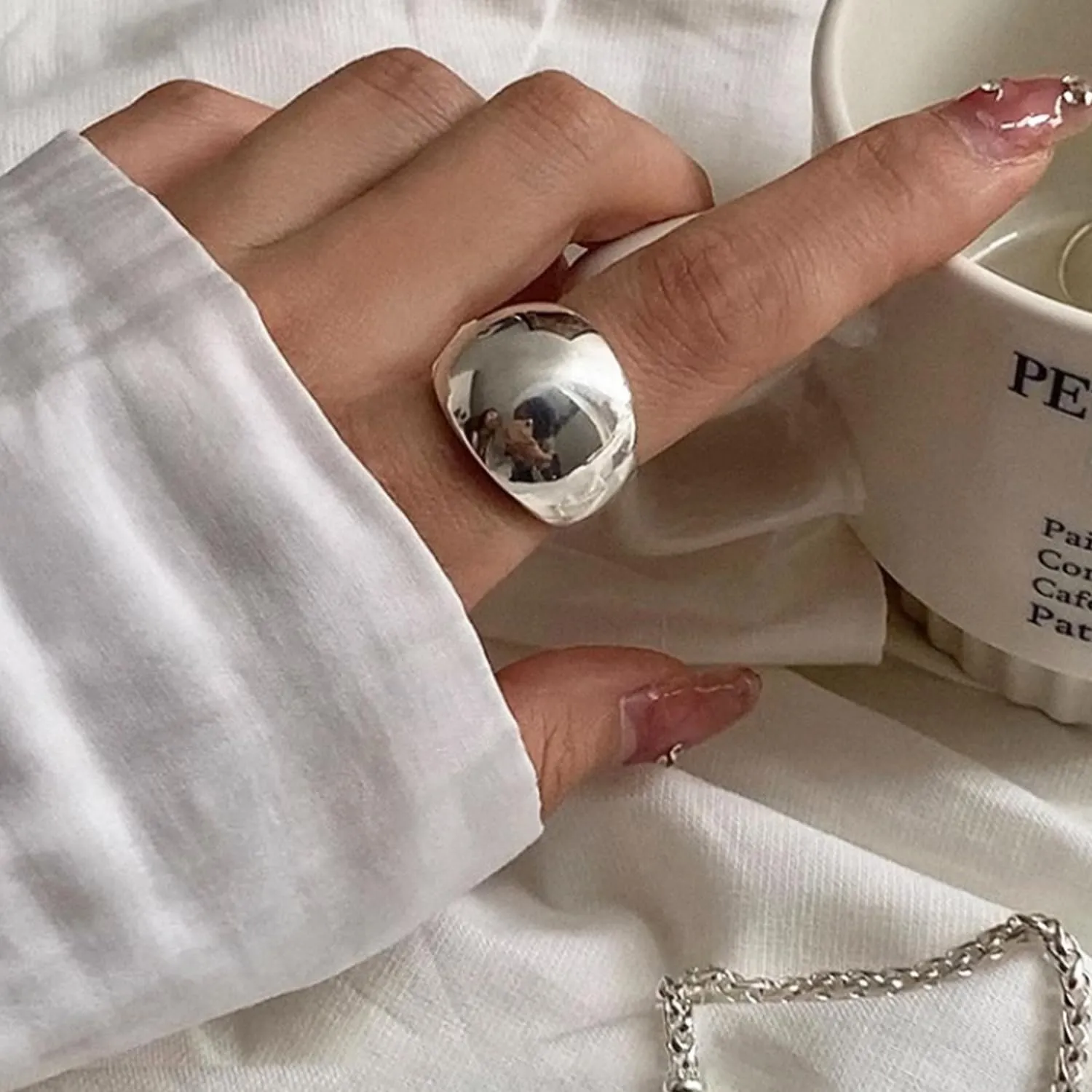 Adjustable 925 Sterling Silver Rings Handmade Wide Silver Ring Boho Thumb Band Statement Rings for Women