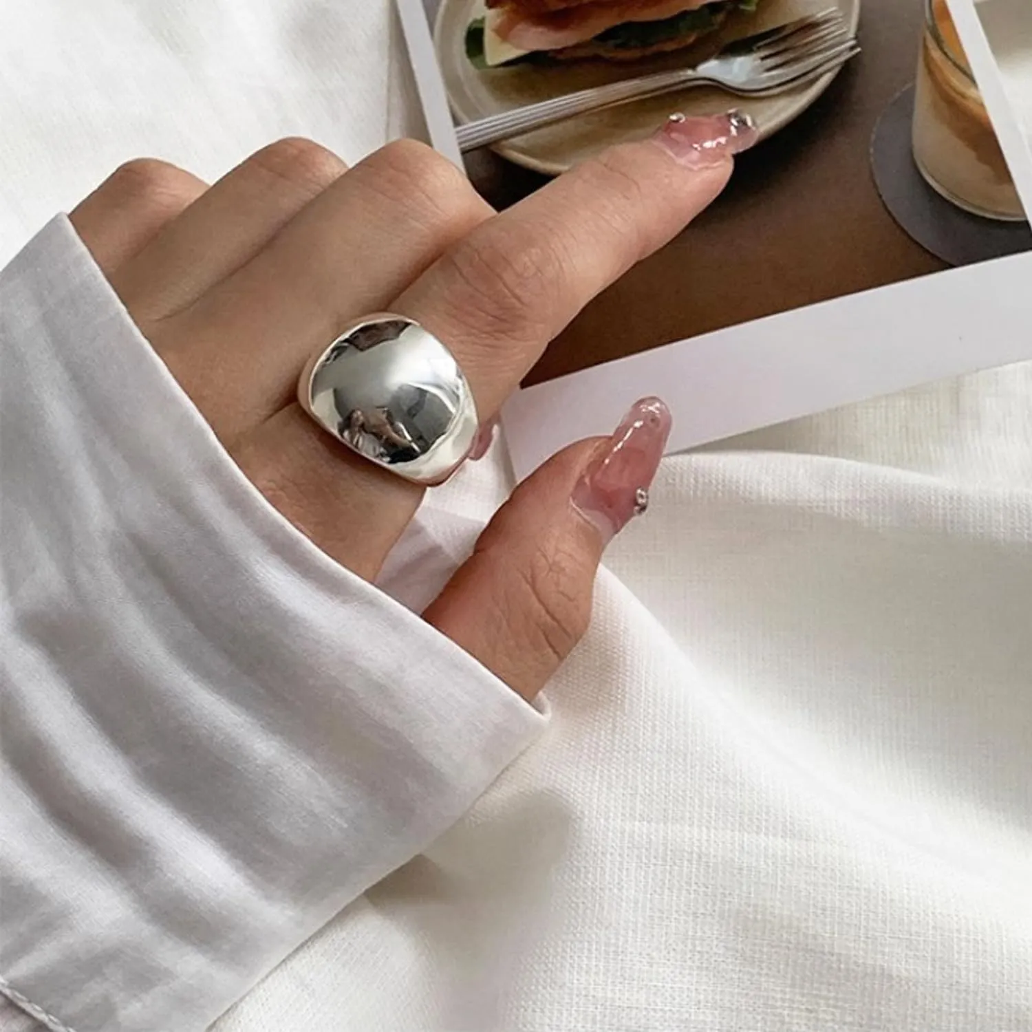 Adjustable 925 Sterling Silver Rings Handmade Wide Silver Ring Boho Thumb Band Statement Rings for Women