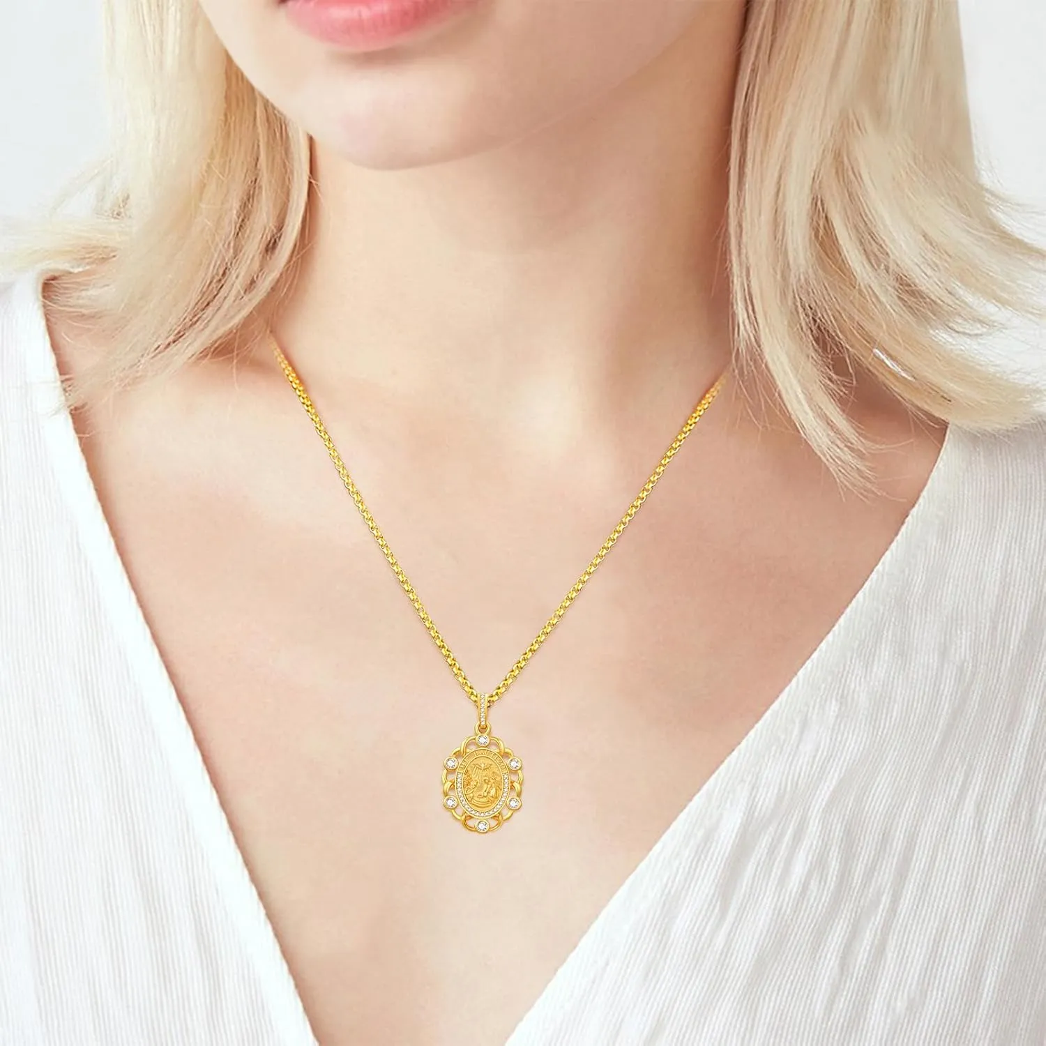 AENEAS Patron Saint Necklace 925 Sterling Silver Patron St Medals Amulet Pendant Protection Jewelry for Women