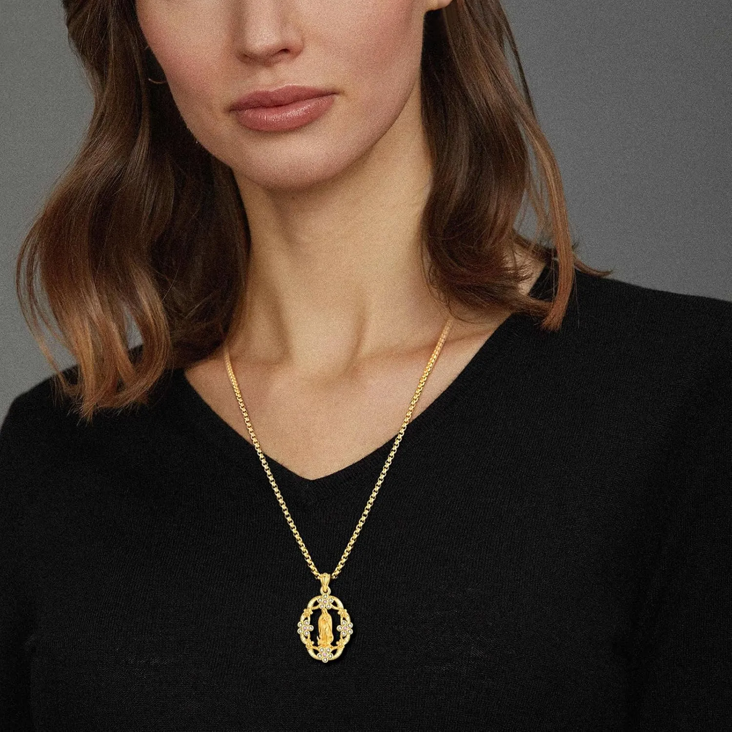 AENEAS Virgin Mary Necklace Miraculous Medal Women Medalla de la Virgen Milagrosa Virgen de Guadalupe Gift Jewelry for Birthday Christmas