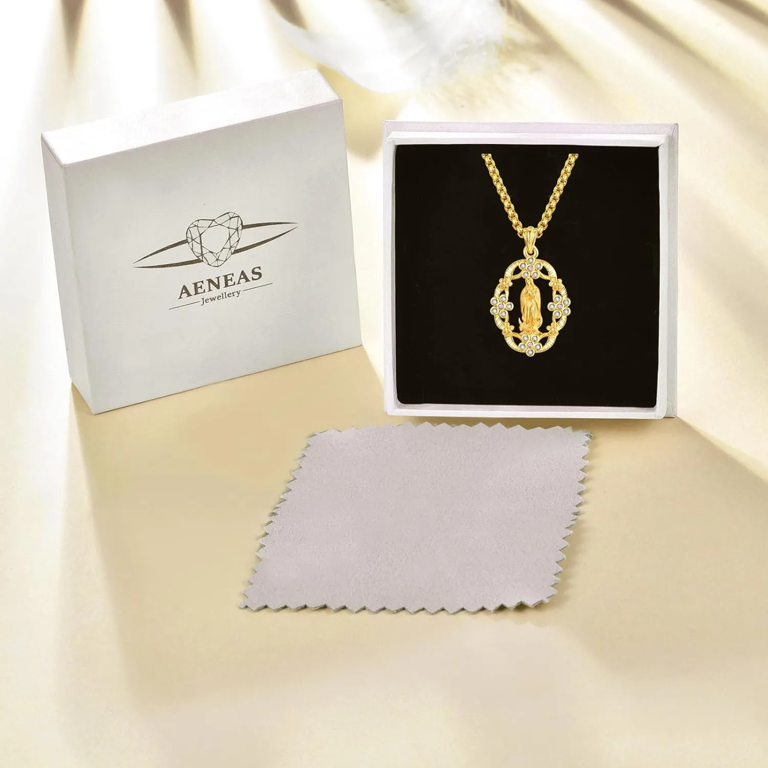 AENEAS Virgin Mary Necklace Miraculous Medal Women Medalla de la Virgen Milagrosa Virgen de Guadalupe Gift Jewelry for Birthday Christmas