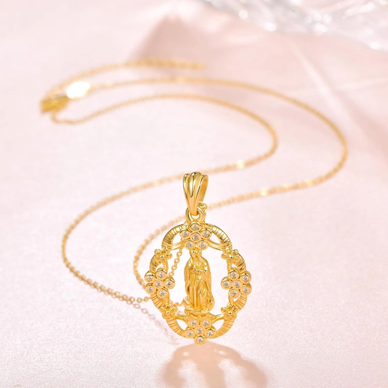 AENEAS Virgin Mary Necklace Miraculous Medal Women Medalla de la Virgen Milagrosa Virgen de Guadalupe Gift Jewelry for Birthday Christmas