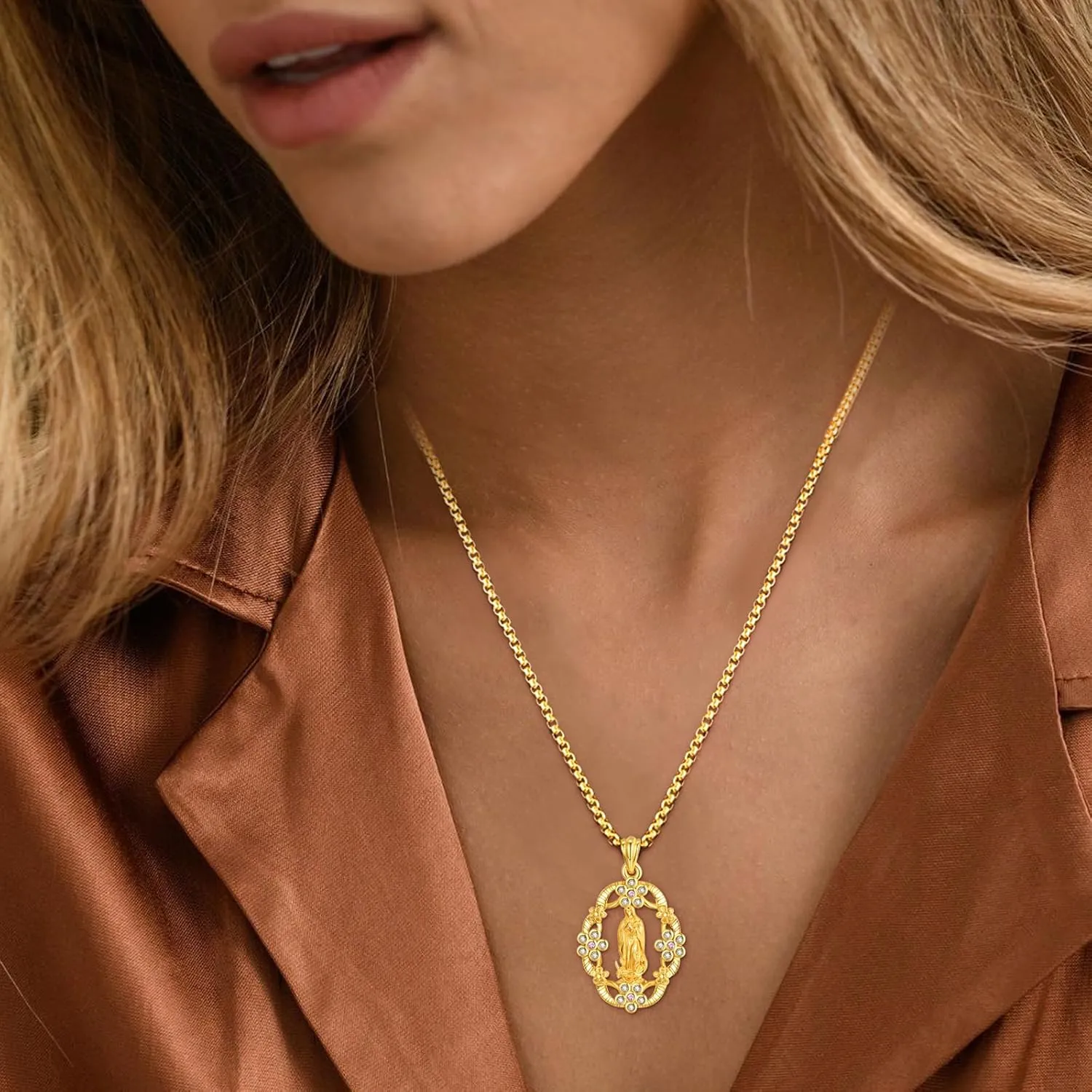 AENEAS Virgin Mary Necklace Miraculous Medal Women Medalla de la Virgen Milagrosa Virgen de Guadalupe Gift Jewelry for Birthday Christmas