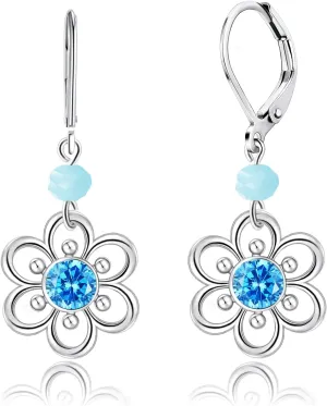 AILIFE Dangle Flower Earrings for Women and Teenagers,18k Gold Plated Lever Back Drop Flower Earrings with Sterling Silver Ear Hooks