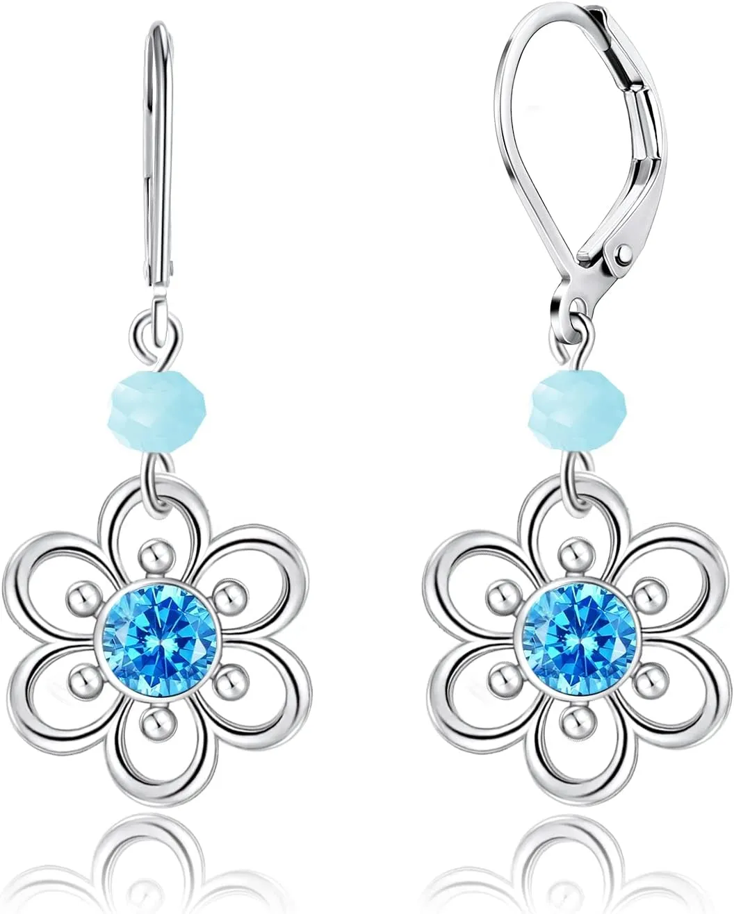 AILIFE Dangle Flower Earrings for Women and Teenagers,18k Gold Plated Lever Back Drop Flower Earrings with Sterling Silver Ear Hooks