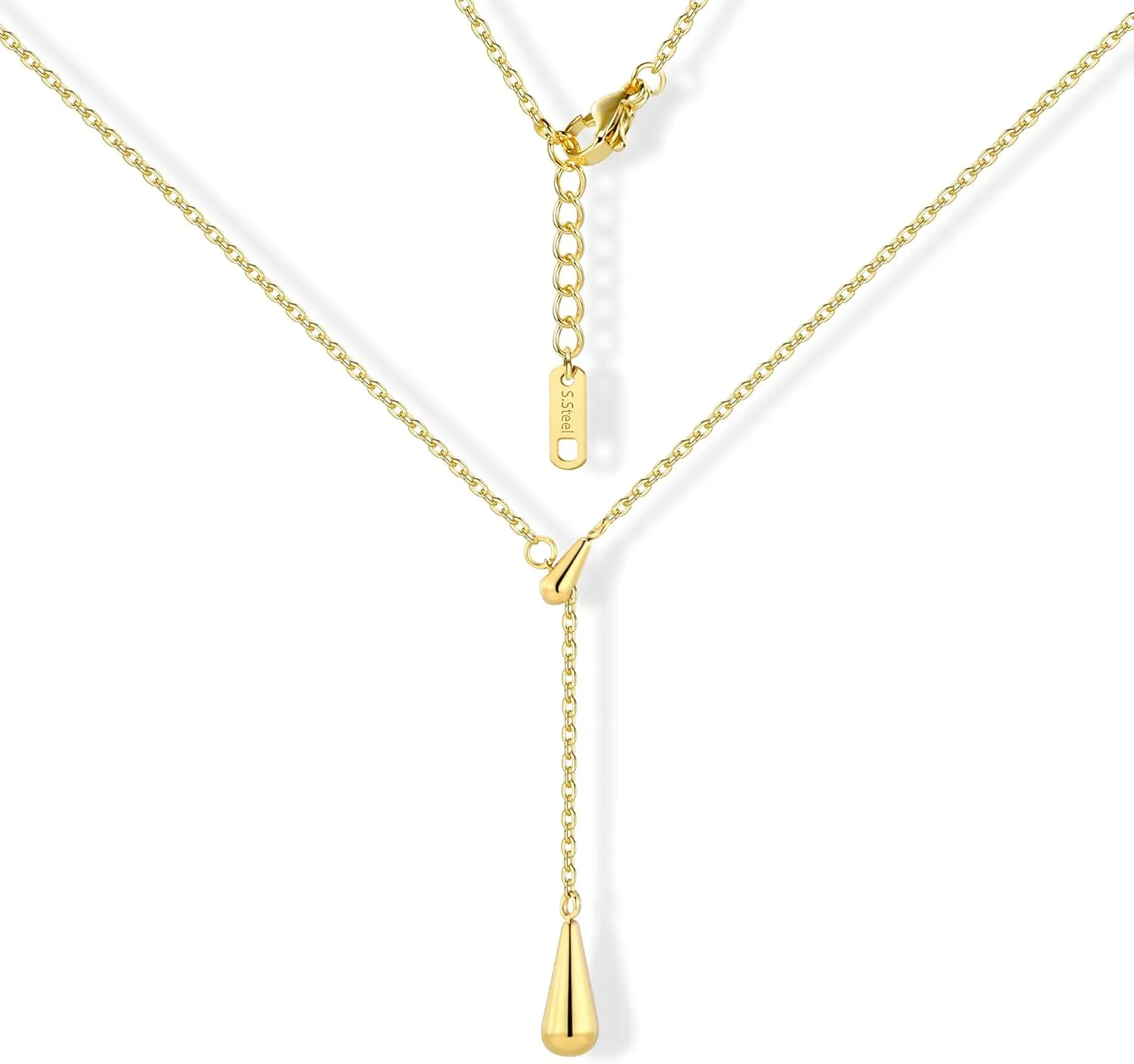 ALEXCRAFT Gold Long Teardrop Necklace for Women Dainty Long Necklaces Gold Plated/Silver Adjustable Y-Shaped Teardrop Pendant Necklace Trendy Layered Necklaces Jewelry for Women Gift