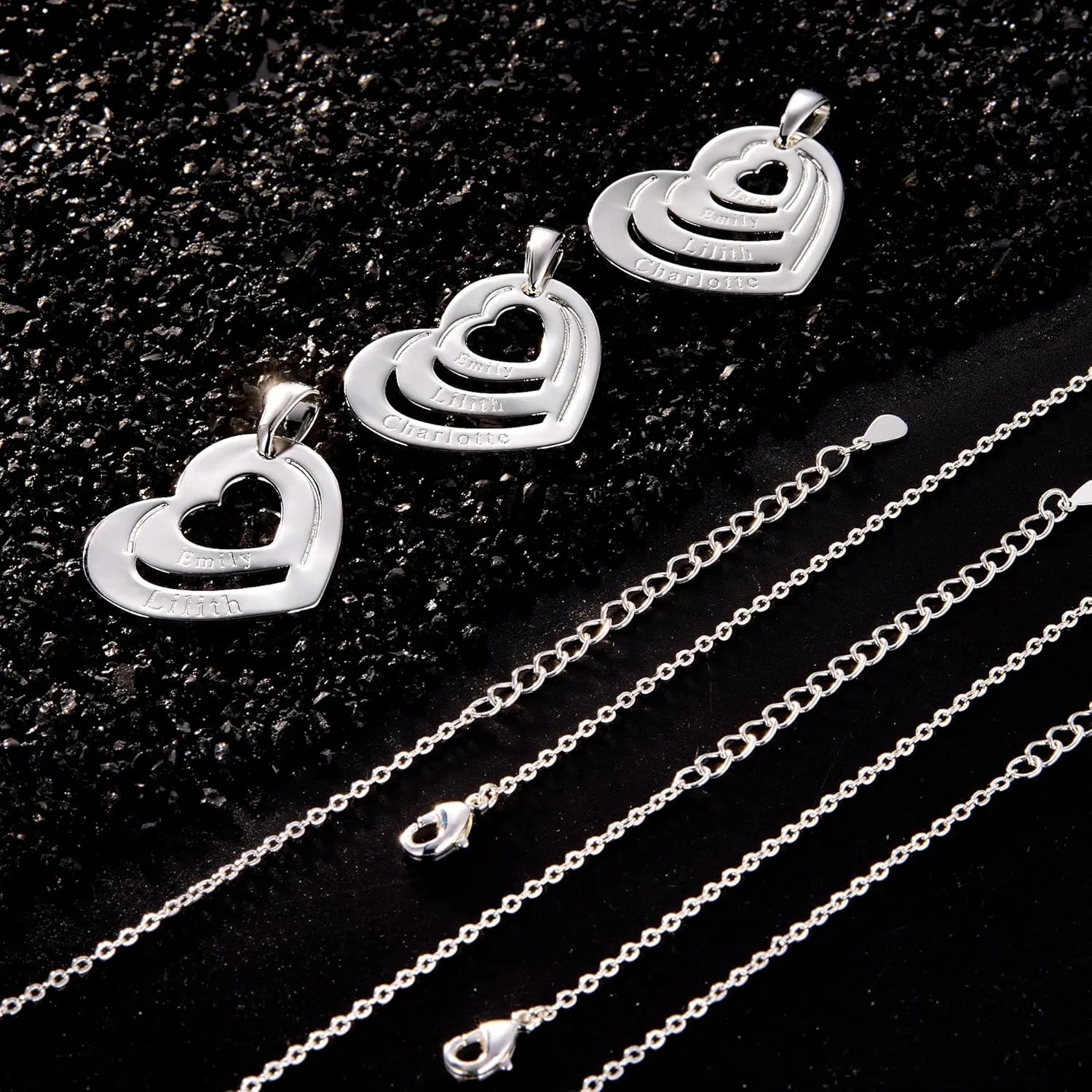 ALEXCRAFT Sterling Silver Multiple Name Necklaces for Women Personalized Custom Heart Name Necklaces Gold and Silver Engraved Name Letter Necklace for Jewelry Gifts