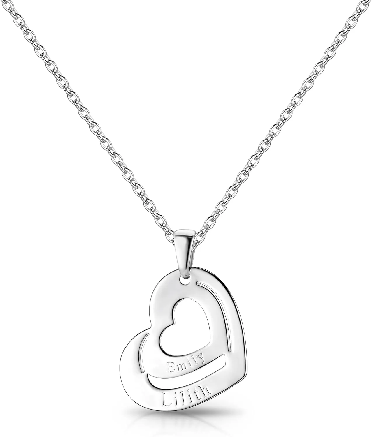 ALEXCRAFT Sterling Silver Multiple Name Necklaces for Women Personalized Custom Heart Name Necklaces Gold and Silver Engraved Name Letter Necklace for Jewelry Gifts