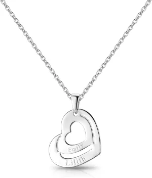 ALEXCRAFT Sterling Silver Multiple Name Necklaces for Women Personalized Custom Heart Name Necklaces Gold and Silver Engraved Name Letter Necklace for Jewelry Gifts
