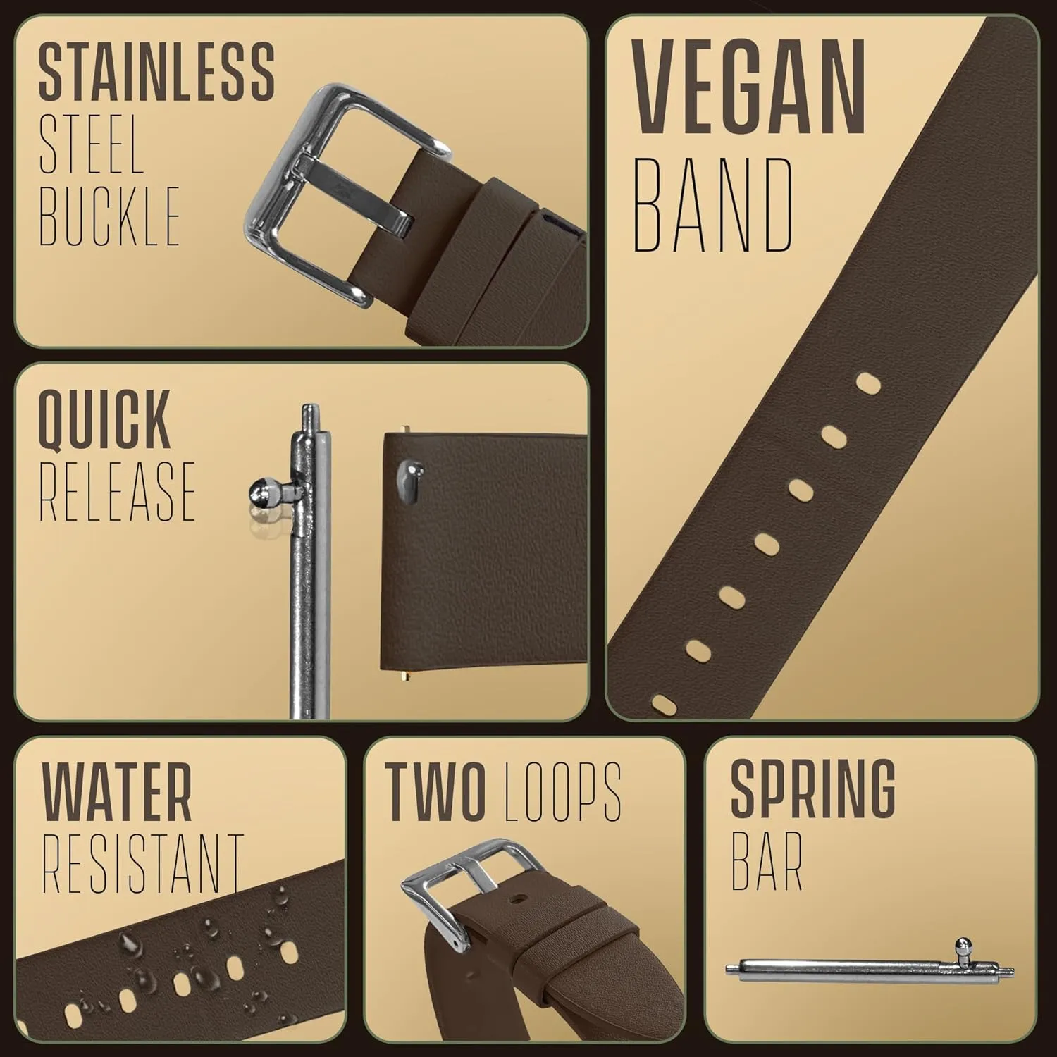 ALPINE Vegan Leatherette Watch Strap - Leather Free Watch Band - Quick Release Replacement Watch Straps - Eco-Friendly Watch Bands for Women and Men - Compatible with Regular and Smart watches