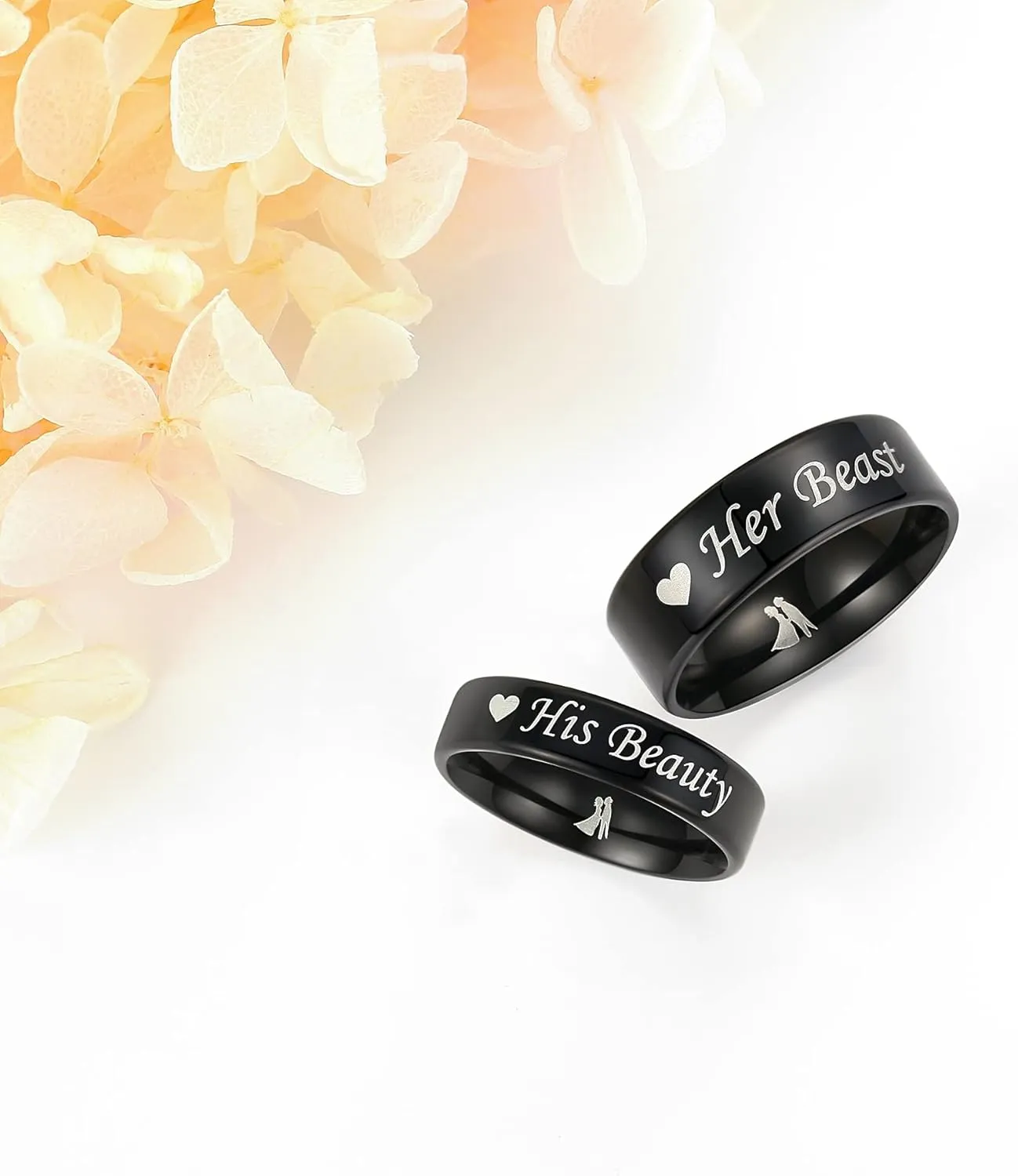 Amazing His Beauty Her Beast Titanium Stainless Steel Couple Ring Set Anniversary Engagement Promise Ring