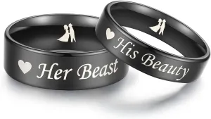 Amazing His Beauty Her Beast Titanium Stainless Steel Couple Ring Set Anniversary Engagement Promise Ring