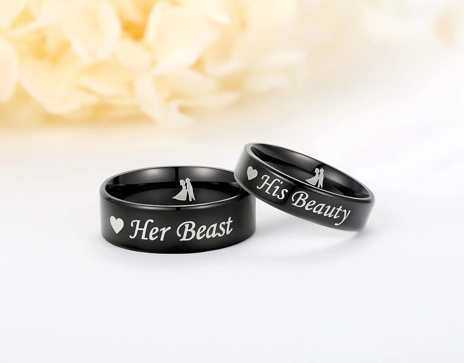 Amazing His Beauty Her Beast Titanium Stainless Steel Couple Ring Set Anniversary Engagement Promise Ring