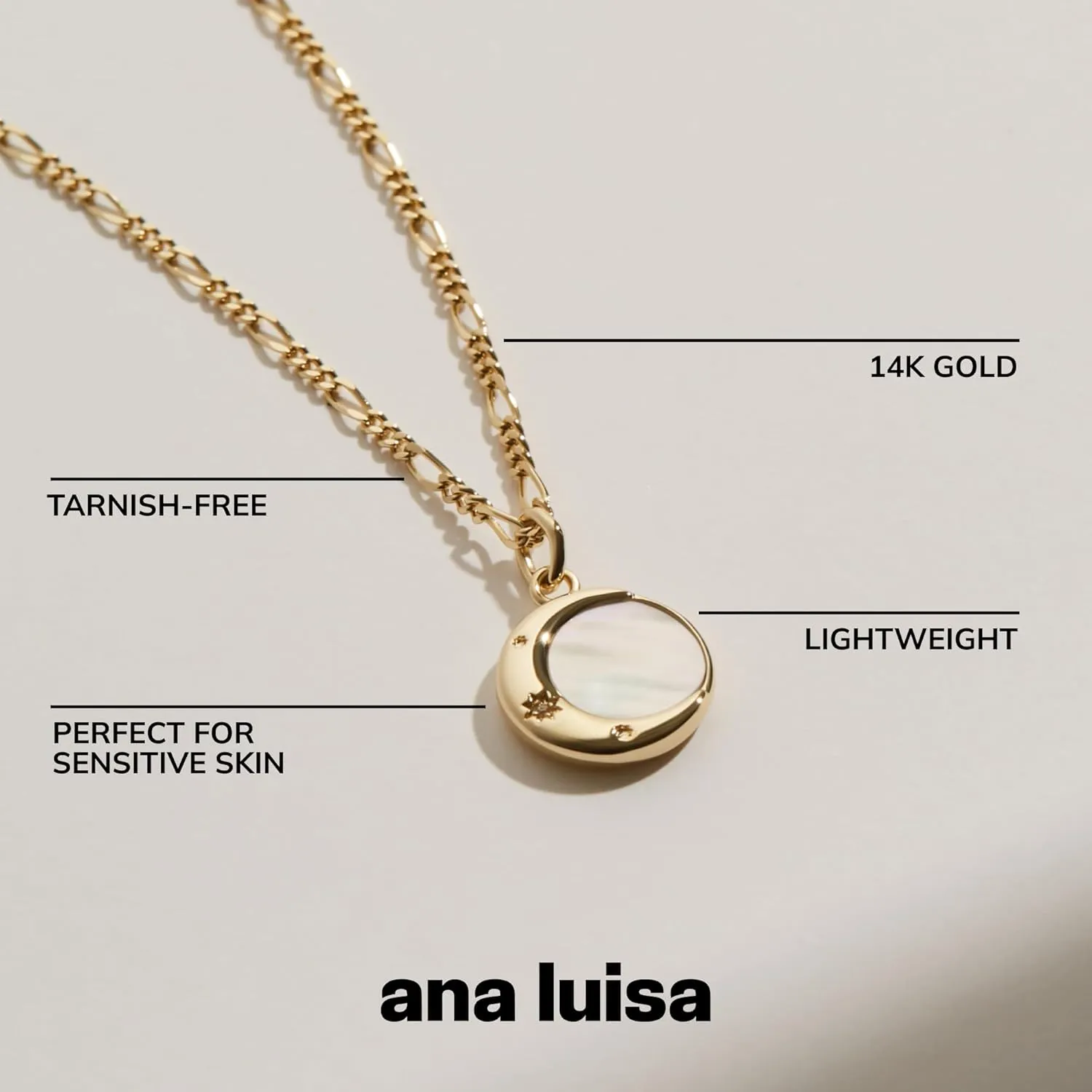 Ana Luisa Pendant Necklaces for Women - 14K Gold Plated and Silver Rhodium Plated Necklace - Pearl, Heart, Circle, Moonstone, Gemstone Charm Styles - Hypoallergenic, Dainty, Trendy Layering Necklaces